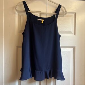 Three Eighty Two Navy Chiffon Flounce Tank | Size Medium